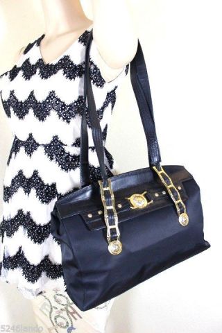 Vintage Gianni Versace Nylon & Leather Sunburst Satchel Shoulder Bag