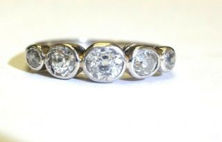 Antique 18k White Gold.  80ct 5 Stone Colette Set Mine Cut Diamond Ring Size 4.  5