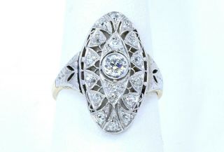 Art Deco Platinum Top 14k Yellow Gold Diamond Ring G,  Vs,  Filigree (30)