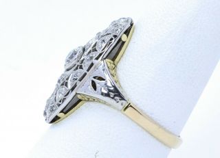 art deco platinum top 14k yellow gold diamond ring G,  VS,  filigree (30) 2