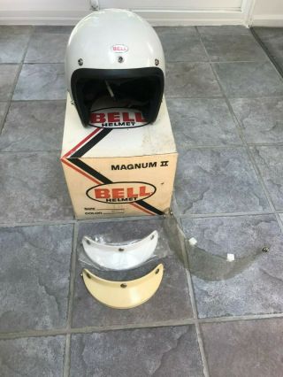 Vintage Snell 75 Bell Magnum Ii Motorcycle Helmet White Sz 7 3/8 Box