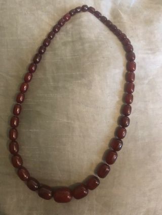 Antique Art Deco Cherry Amber Bakelite Bead Necklace Graduated Beads Weight 93g 2
