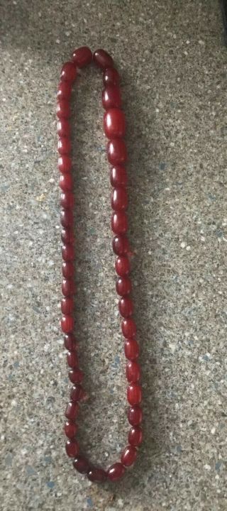 Antique Art Deco Cherry Amber Bakelite Bead Necklace Graduated Beads Weight 93g 3