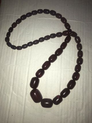 Antique Art Deco Cherry Amber Bakelite Bead Necklace Graduated Beads Weight 93g 6