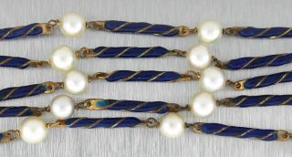Elegant Ladies Vintage Antique Estate 18k Yellow Gold Pearl Blue Enamel Necklace