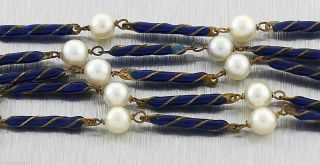 Elegant Ladies Vintage Antique Estate 18K Yellow Gold Pearl Blue Enamel Necklace 2