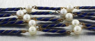 Elegant Ladies Vintage Antique Estate 18K Yellow Gold Pearl Blue Enamel Necklace 3