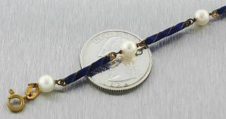 Elegant Ladies Vintage Antique Estate 18K Yellow Gold Pearl Blue Enamel Necklace 6