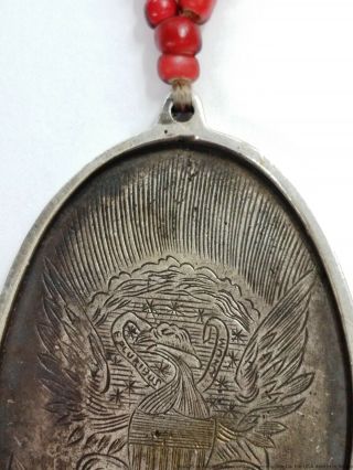 RARE 1792 Hand Engraved Washington Indian Peace Antique Medal w/Bead Necklace 9