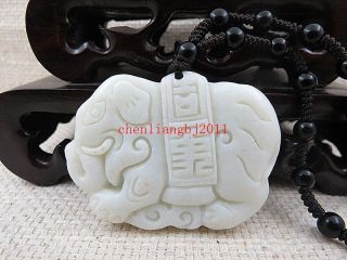 Natural Carved Auspicious Elephant Lantian White Jade Pendant Necklace Elephant