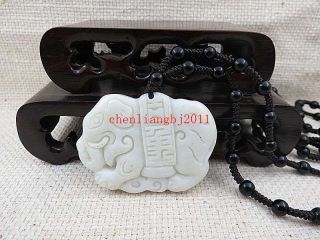 Natural carved auspicious elephant Lantian white jade pendant necklace Elephant 3