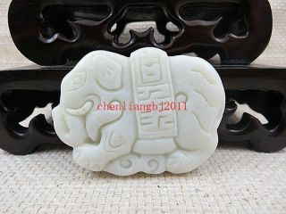Natural carved auspicious elephant Lantian white jade pendant necklace Elephant 4