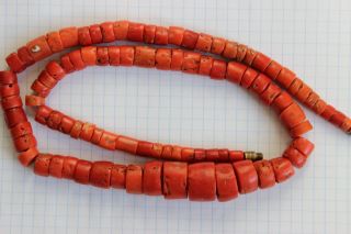 101gr Antique Salmon Coral Beads Barrel Shape Natural Undyed Ukrainian Necklace