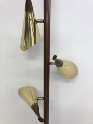Vintage TENSION POLE FLOOR LAMP mid century modern light gold cone 3 Way 50s 60s 10