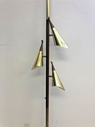 Vintage Tension Pole Floor Lamp Mid Century Modern Light Gold Cone 3 Way 50s 60s