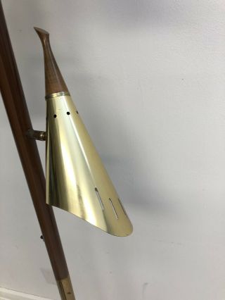 Vintage TENSION POLE FLOOR LAMP mid century modern light gold cone 3 Way 50s 60s 2