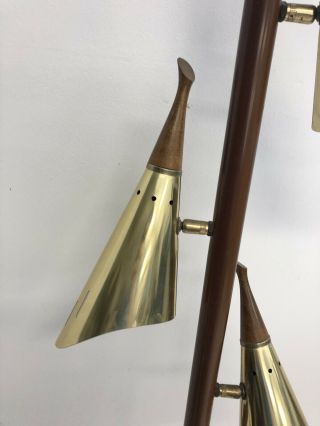 Vintage TENSION POLE FLOOR LAMP mid century modern light gold cone 3 Way 50s 60s 3