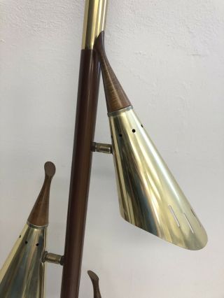 Vintage TENSION POLE FLOOR LAMP mid century modern light gold cone 3 Way 50s 60s 4