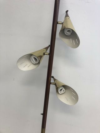 Vintage TENSION POLE FLOOR LAMP mid century modern light gold cone 3 Way 50s 60s 8