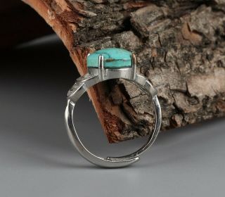 Chinese Exquisite Handmade Silver Mosaic Turquoise Ring