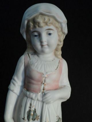 ANTIQUE LATE 1800 ' S GERMAN LITTLE BISQUE GIRL FIGURINE HOLDING A FRUIT BASKET 2