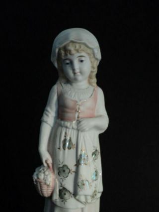 ANTIQUE LATE 1800 ' S GERMAN LITTLE BISQUE GIRL FIGURINE HOLDING A FRUIT BASKET 3