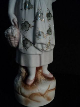 ANTIQUE LATE 1800 ' S GERMAN LITTLE BISQUE GIRL FIGURINE HOLDING A FRUIT BASKET 4