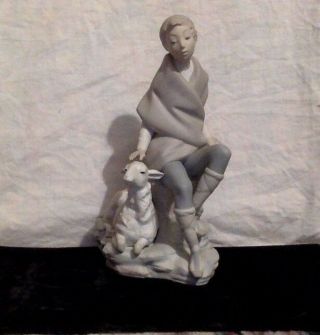 Vintage Lladro Figurine.  Retired 4817.  Shepard Boy With Girl Goat.  Matte.