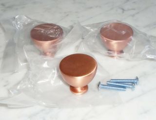 Set of 3 Vintage Solid Heavy Copper Drawer Pull Cabinet Handle Knobs 2