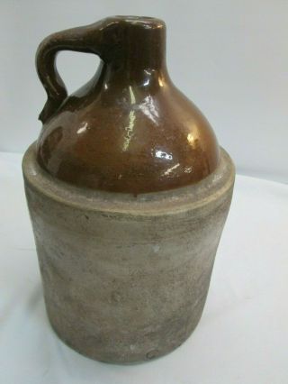 Antique Stoneware Crock Moonshine Jug Whiskey With Brown Top 1 Gallon