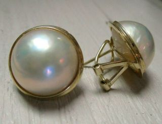 South Sea Mabe Pearl 14k Gold Earrings Vintage Estate Find Large Pierced