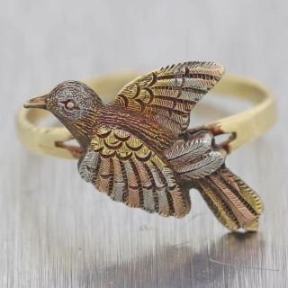 1880 Antique Victorian Estate 14k Yellow Gold Dove Love Bird Cocktail Ring D8