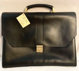 Vintage Frank Clegg Triple Captain Briefcase Locking Black Leather