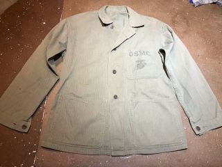 Vintage Ww2 1940s Usmc Hbt Herringbone Marines Shirt Jacket Utility