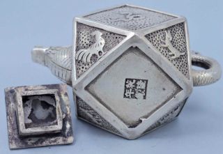 Collectable Handwork Souvenir Miao Silver Carve 12 Zodiac Ball Auspicious Teapot 4