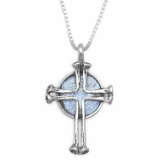 18 " Round Ancient Roman Glass With Cross Necklace Pendant Charm Sterling Silver