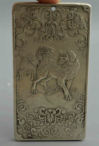 Old Collectable Old Miao Silver Carve Zodiac Dog & Bat Amulet Souvenir Pendants