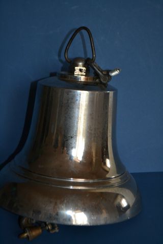 Large Antique Mid 20th Century Chrome / Nickel Plated Bronze Ships Bell,  c 1950 7