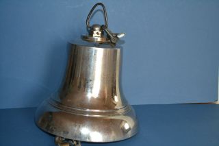 Large Antique Mid 20th Century Chrome / Nickel Plated Bronze Ships Bell,  c 1950 8