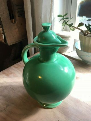 vintage green Fiestaware carafe with corked lid 2