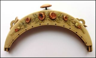 Lovely Vintage Art Nouveau 20s Celluloid Purse Frame With Rose Flowers