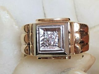 ESTATE VINTAGE 14K GOLD NATURAL DIAMOND MEN ' S BAND RING WEDDING SIGNED SKAL 11