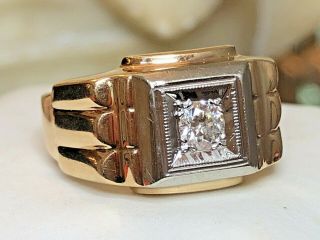 ESTATE VINTAGE 14K GOLD NATURAL DIAMOND MEN ' S BAND RING WEDDING SIGNED SKAL 4