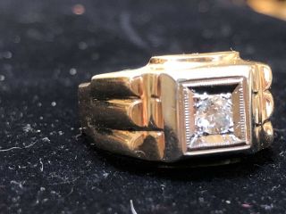 ESTATE VINTAGE 14K GOLD NATURAL DIAMOND MEN ' S BAND RING WEDDING SIGNED SKAL 9