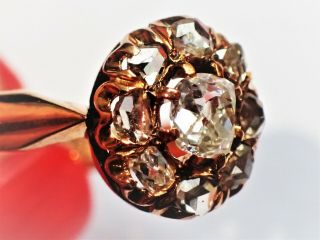 Soviet 1930s Old Mine Rose Cut Diamonds Rose Gold 14k Cluster Ring Engagement