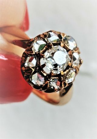 SOVIET 1930s Old Mine Rose CUT DIAMONDS Rose Gold 14K Cluster RING Engagement 4