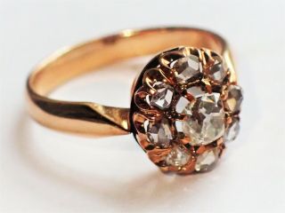 SOVIET 1930s Old Mine Rose CUT DIAMONDS Rose Gold 14K Cluster RING Engagement 5