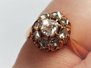 SOVIET 1930s Old Mine Rose CUT DIAMONDS Rose Gold 14K Cluster RING Engagement 6