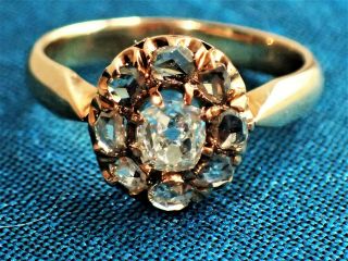 SOVIET 1930s Old Mine Rose CUT DIAMONDS Rose Gold 14K Cluster RING Engagement 8