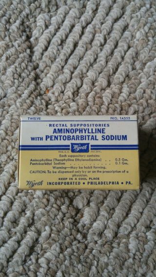 Vintage Wyeth Rectal Suppositories Aminophylline With Pentobarbital Sodium 12 Pk